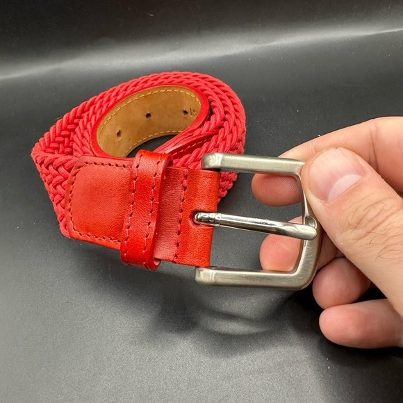Isaia Red Braided Stretch Belt with Silver Buckle - Picture 2 of 5